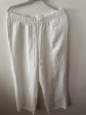 H&M Linen Blend White Pants Size L Drawstring Relaxed Fit